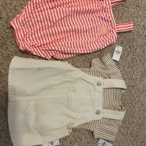 Old Navy Pink and White Striped Set with Cream and Tan Dress